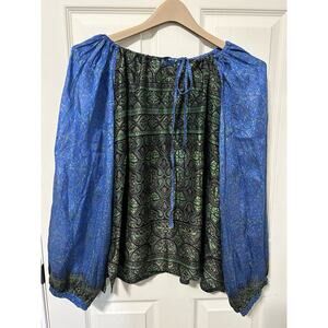 Matta Blouse Size X Large 100% Silk Beautiful Blue And Green